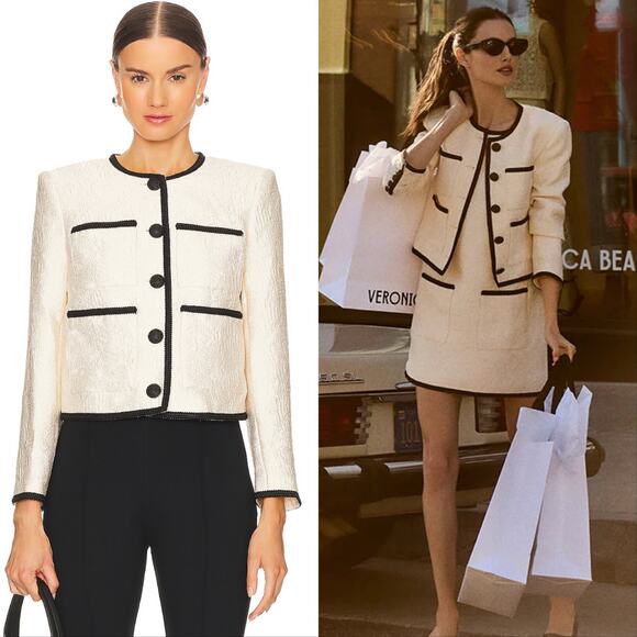 Veronica Beard Darla Contrast Pipping Jacquard Jacket